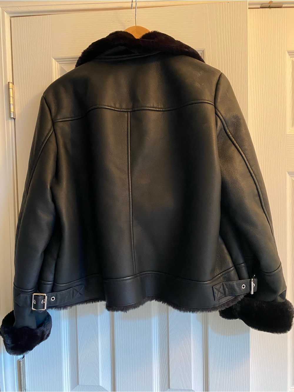 Ralph Lauren Black Faux Leather Shearling Moto Jacket - Picture 5 of 7